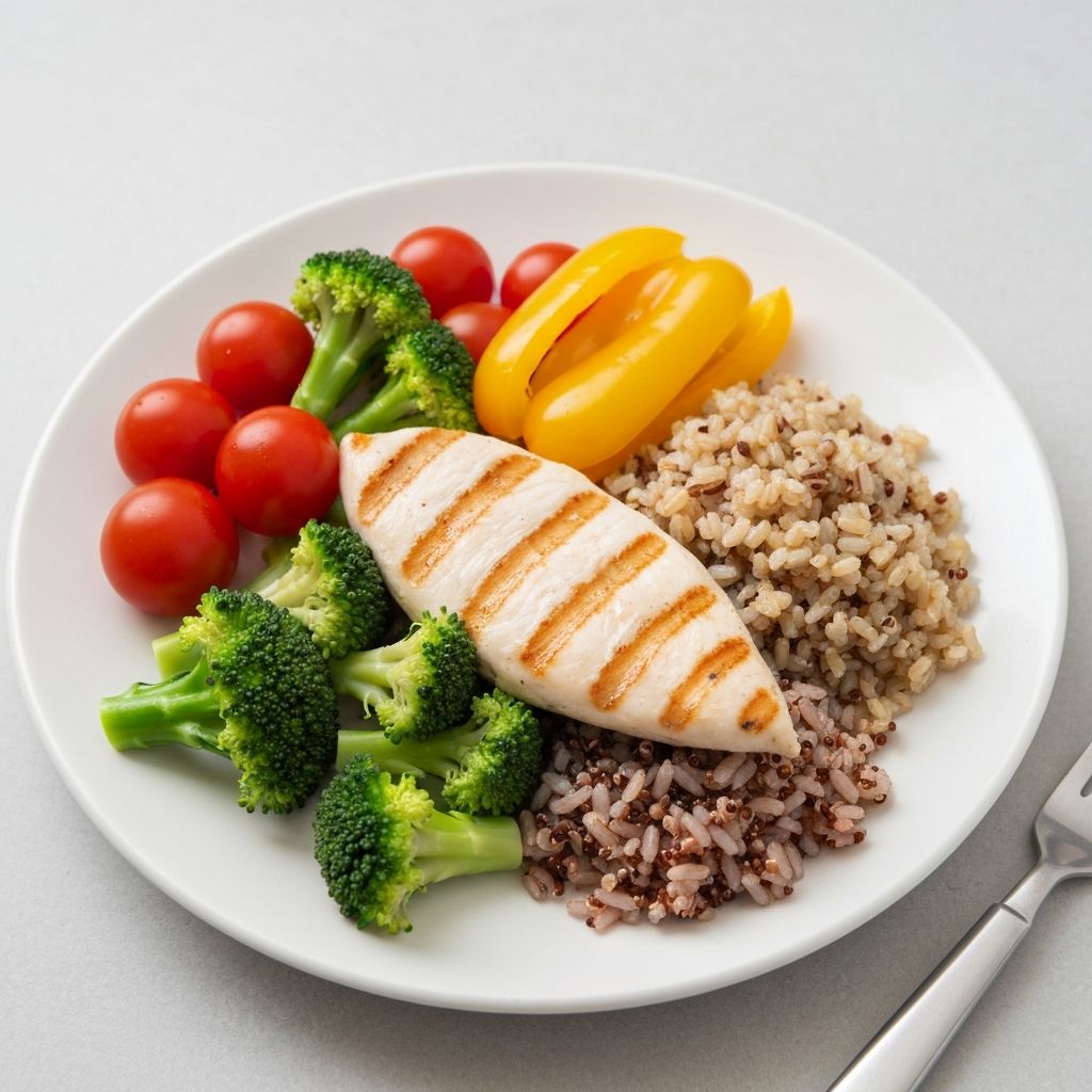 Kiegyensúlyozott, egészséges tányér különféle tápanyagokkal