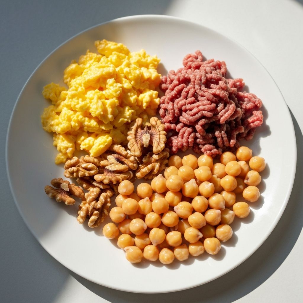 Fehérjeforrások: tojás, hús, diók, hüvelyesek